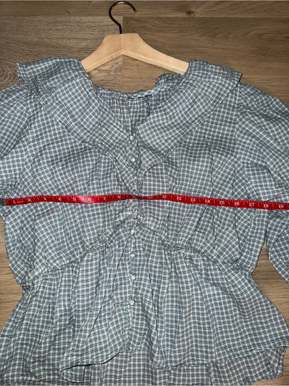 Blue Gingham Ruffle Peasant Top - Picture 4 of 6
